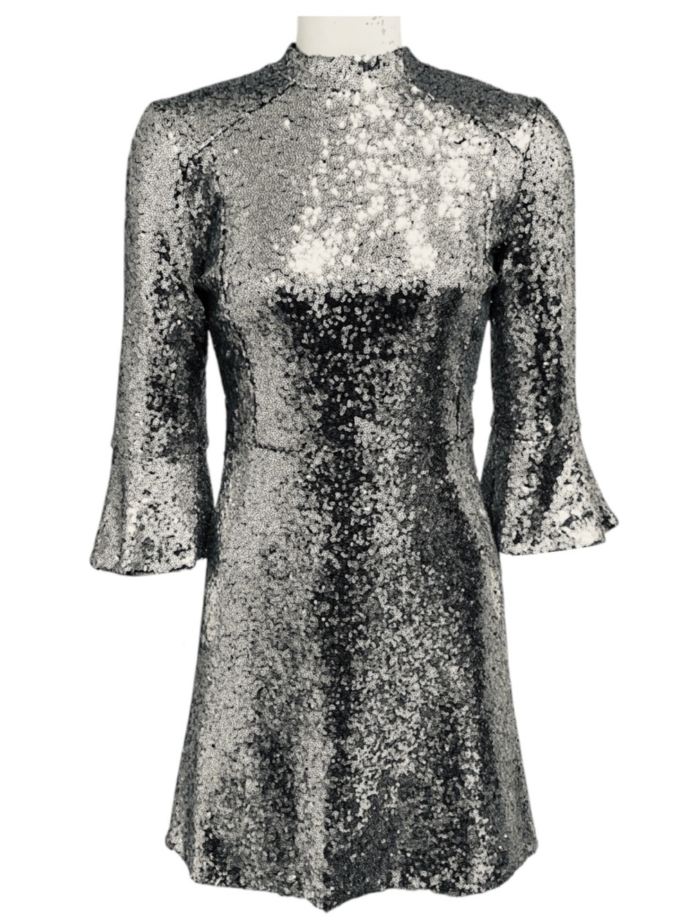 HVN Silver Metallic Ashley Sequined Mini Dress